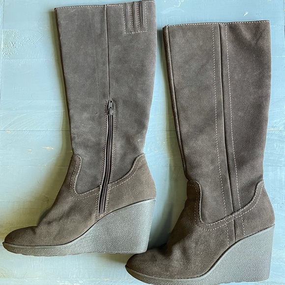 EUROSOFT by SOFFT Brown Suede Wedge Knee Boots - Picture 3 of 10